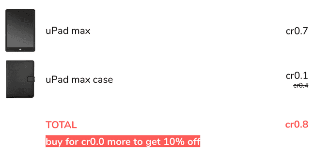 A uShop checkout page telling me to spend another 0.0 credits to get the discount